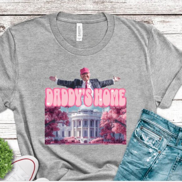 Trump Daddy's Home Bella Canvas HEATHER GREY Tshirt Sizes Small-XL - Picture 2 of 2